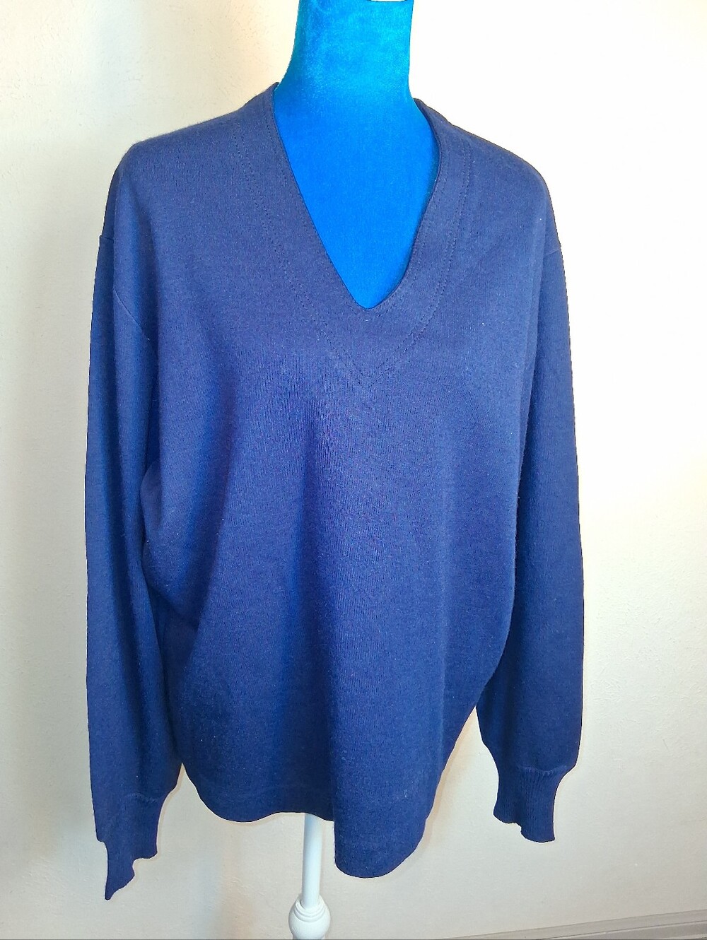 Vintage Damon Made in Italy Navy V-Neck Knit Sweater Mens XL Wool Blend